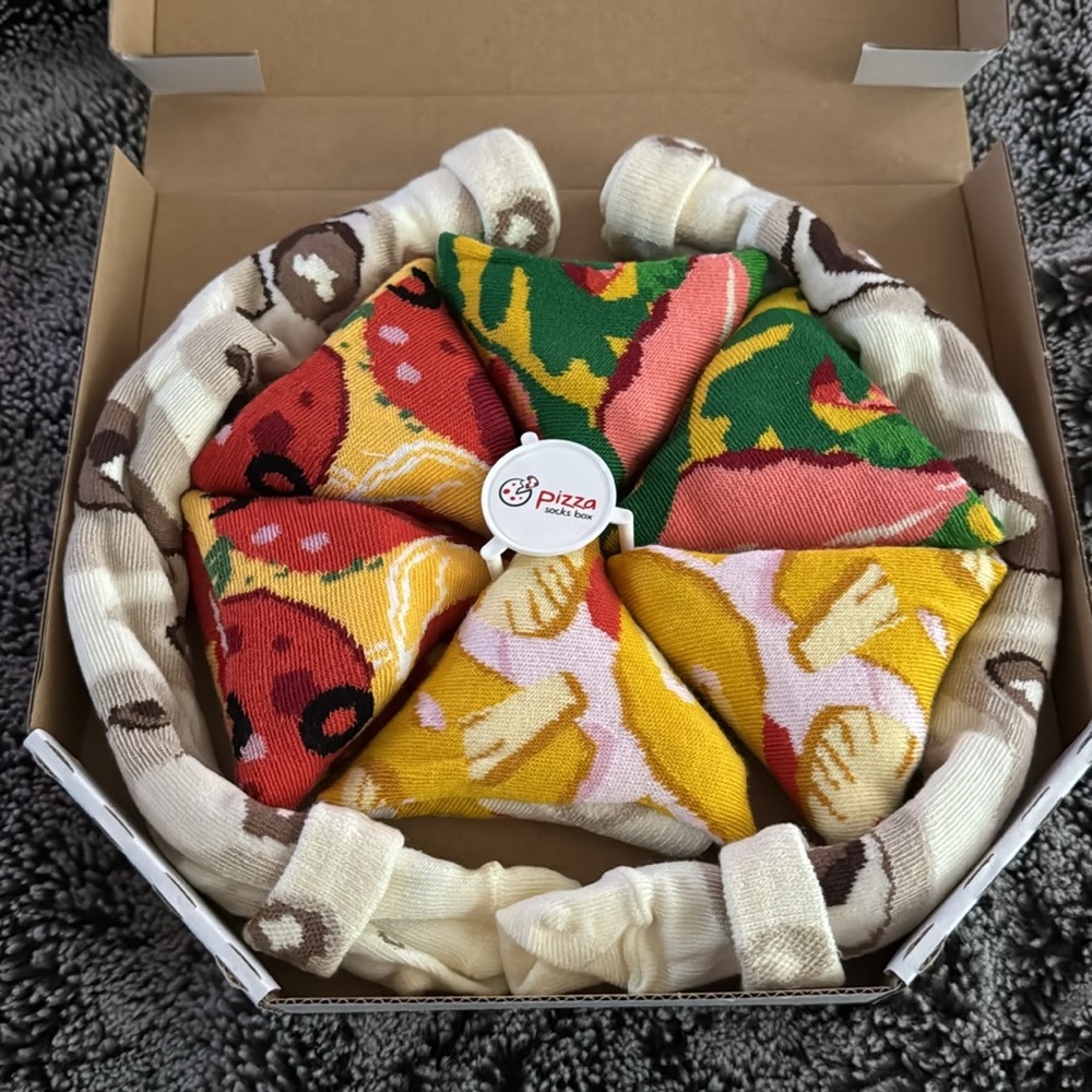 Gag Gift Pizza Socks Box- Plush Pizza Slice Socks by Rainbow Socks